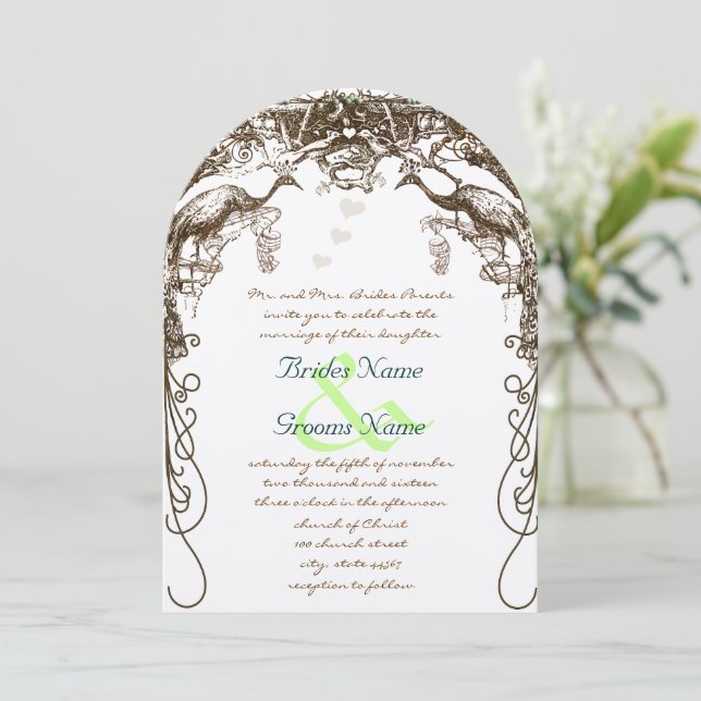 Invitaciones rusticas a la boda de Peacock Boho (Anverso de pie)