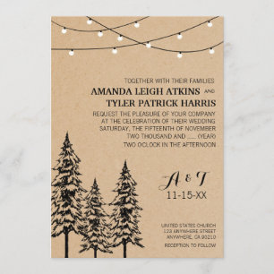 Invitaciones rusticas a la boda de Pinos Evergreen