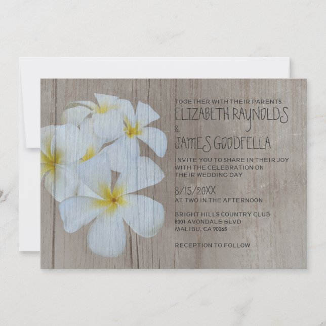 Invitaciones rusticas a la boda de Plumeria (Anverso)