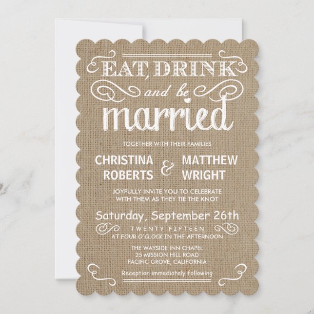 Invitaciones rusticas a la boda de Tan Tradicional (Anverso)