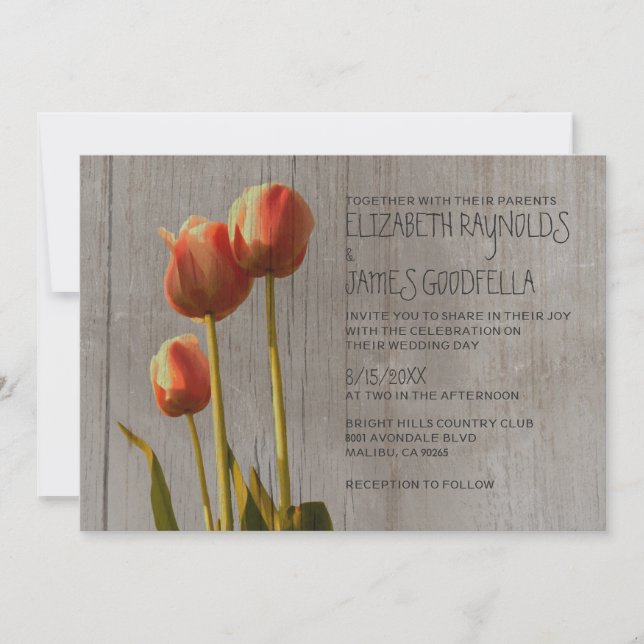 Invitaciones rusticas a la boda de tulipanes (Anverso)