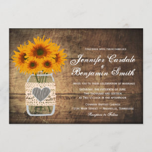 Invitaciones rusticas a la boda del girasol Mason 