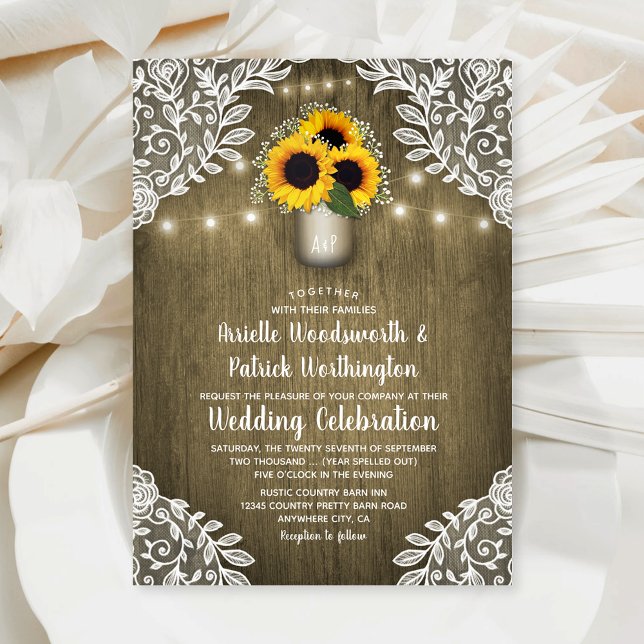 Invitaciones rusticas a la boda del girasol Mason  (Subido por el creador)