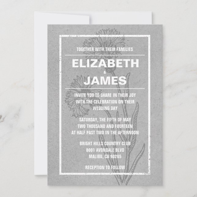 Invitaciones rusticas a la boda gris vintage (Anverso)