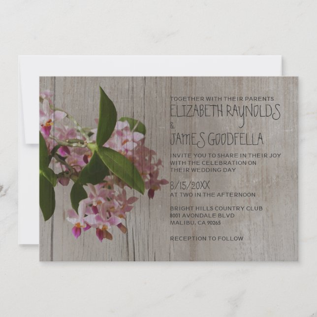 Invitaciones rusticas a la boda orquídea (Anverso)