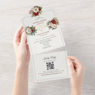 Invitaciones rusticas a la boda roja verde pino