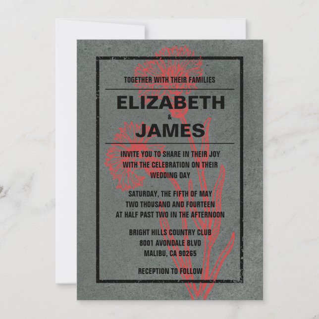 Invitaciones rusticas a la Boda Roja Y Negra Vinta (Anverso)