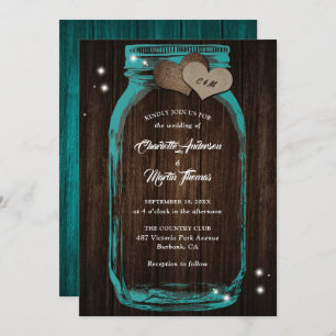 Invitaciones rusticas a la boda Verde azulada Maso