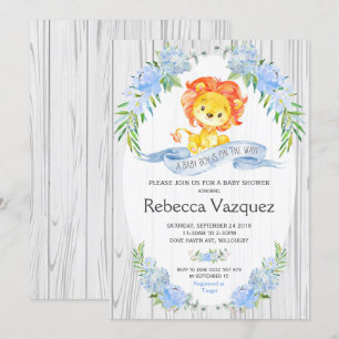 Invitaciones rusticas a la ducha con flores azules