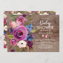 Invitaciones rusticas a la ducha con flores de cir