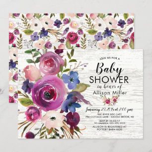 Invitaciones rusticas a la ducha con flores de cir