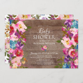 Invitaciones rusticas a la ducha con flores rosada