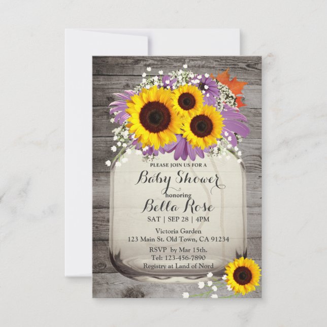 Invitaciones rusticas a la ducha de bebé de giraso (Anverso)