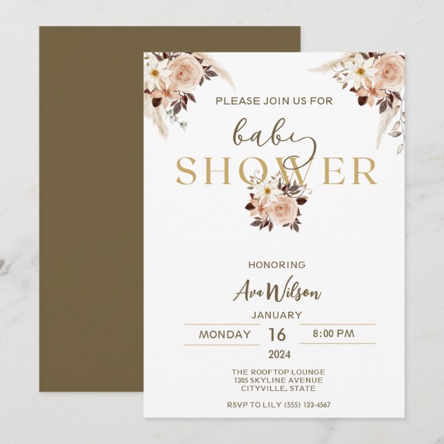 Invitaciones rusticas a la ducha de bebé de Grass  (Anverso / Reverso)