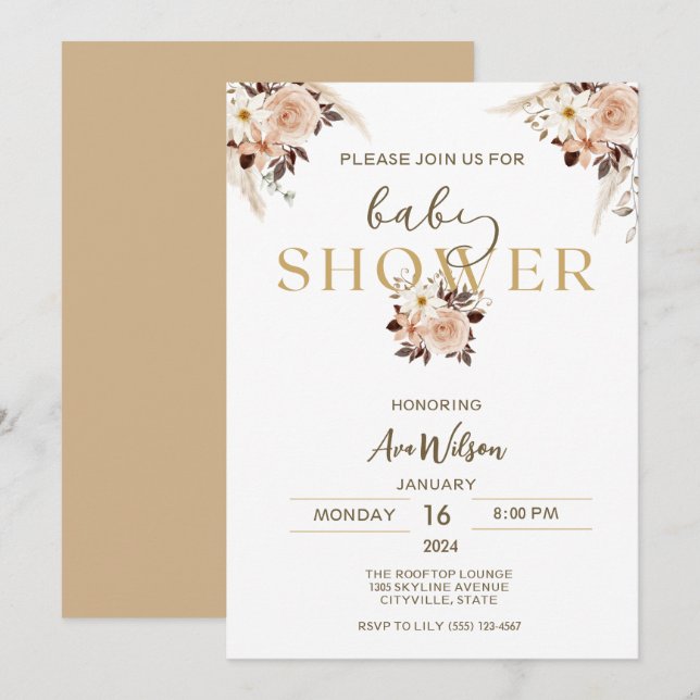 Invitaciones rusticas a la ducha de bebé de Grass  (Anverso / Reverso)