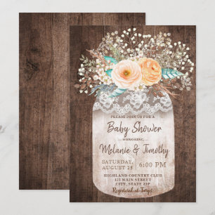 Invitaciones rusticas a la ducha de bebé Mason Jar