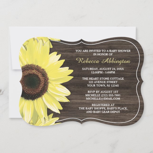 Invitaciones rusticas a la ducha de flores de made (Anverso)