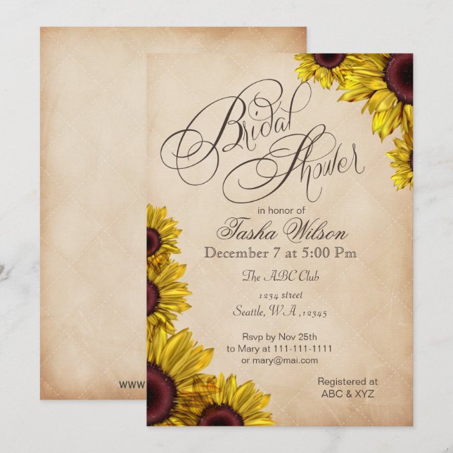 Invitaciones rusticas a la ducha de novias con gir (Anverso / Reverso)