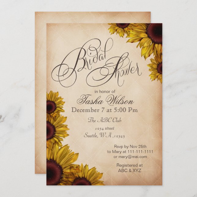 Invitaciones rusticas a la ducha de novias con gir (Anverso / Reverso)