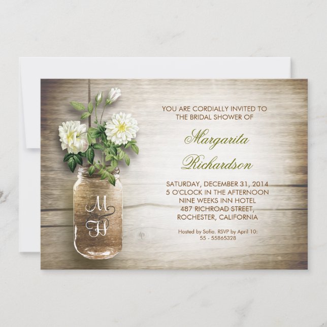 invitaciones rústicas a la ducha de novias con jar (Anverso)