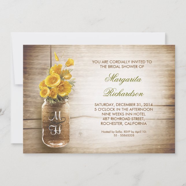 invitaciones rústicas a la ducha de novias con jar (Anverso)