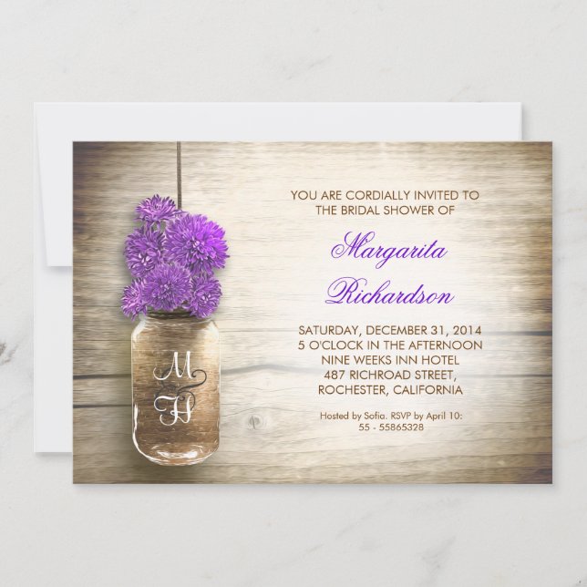 invitaciones rústicas a la ducha de novias con jar (Anverso)