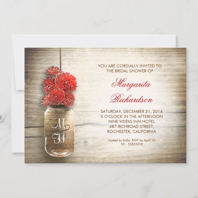 invitaciones rústicas a la ducha de novias con jar (Anverso)