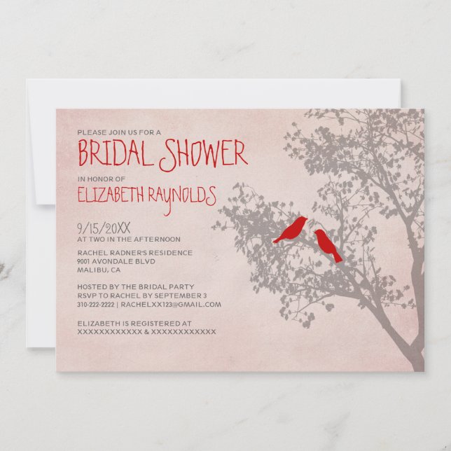 Invitaciones rusticas a la ducha de novias de aves (Anverso)