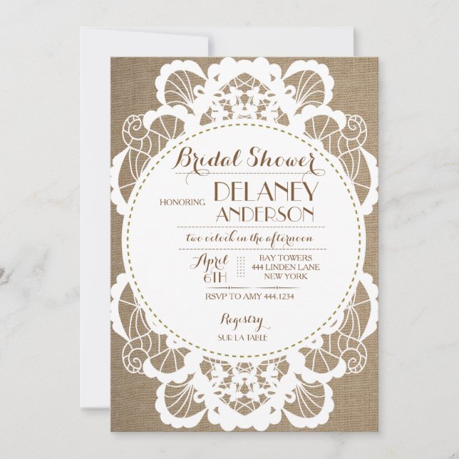 Invitaciones rusticas a la ducha de novias en Burl (Anverso)