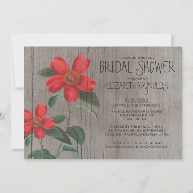 Invitaciones rusticas a la ducha de novias en came (Anverso)