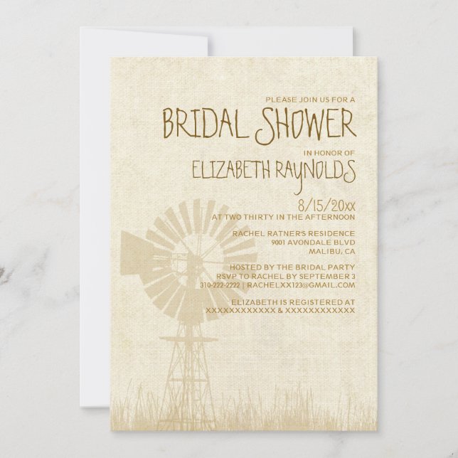 Invitaciones rusticas a la ducha de novias en el m (Anverso)