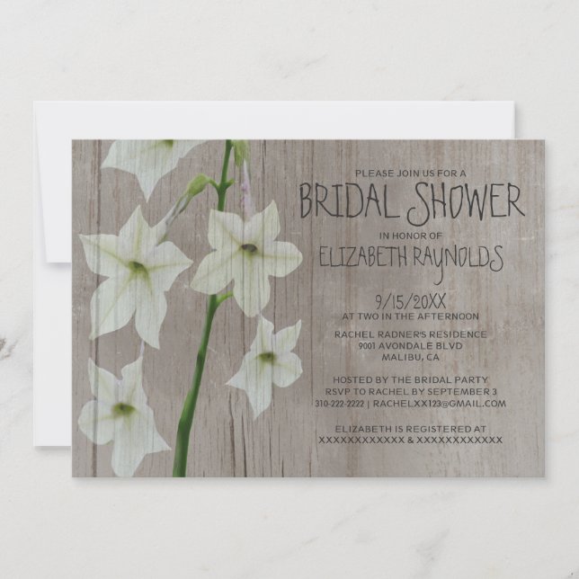 Invitaciones rusticas a la ducha de novias Jazmín (Anverso)