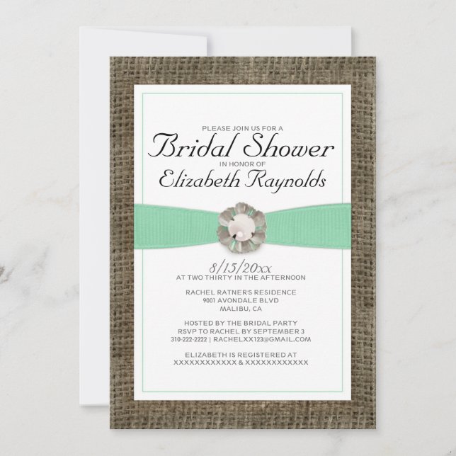 Invitaciones rusticas a la ducha nupcial (Anverso)