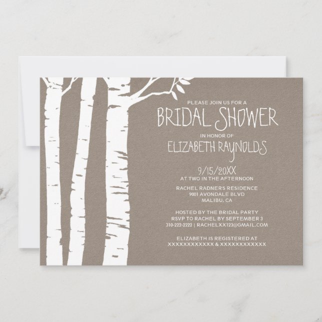 Invitaciones rusticas a la ducha nupcial de árbol  (Anverso)
