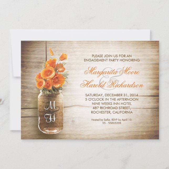 invitaciones rústicas a la fiesta de compromiso co (Anverso)