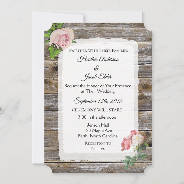 Invitaciones rusticas a una boda elegante rosa de  (Anverso)