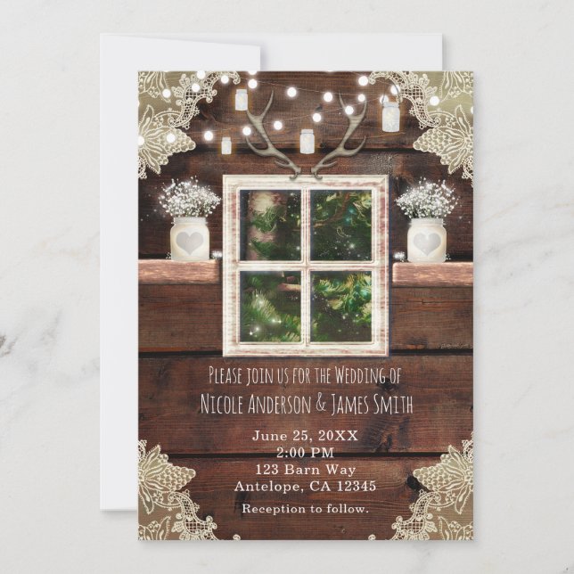 Invitaciones rusticas al árbol de ventanas de gran (Anverso)