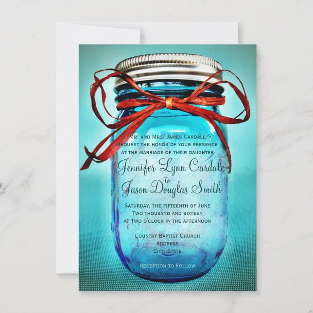Invitaciones rústicas azules de la boda del país (Anverso)