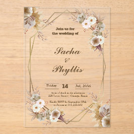 Invitaciones rusticas de boda acrílicas florales