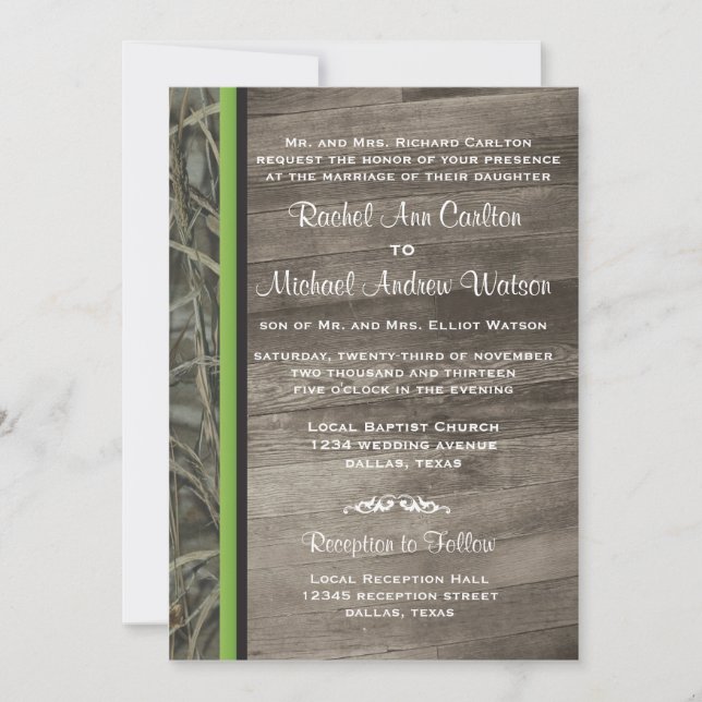 Invitaciones rústicas de la boda de Camo (Anverso)