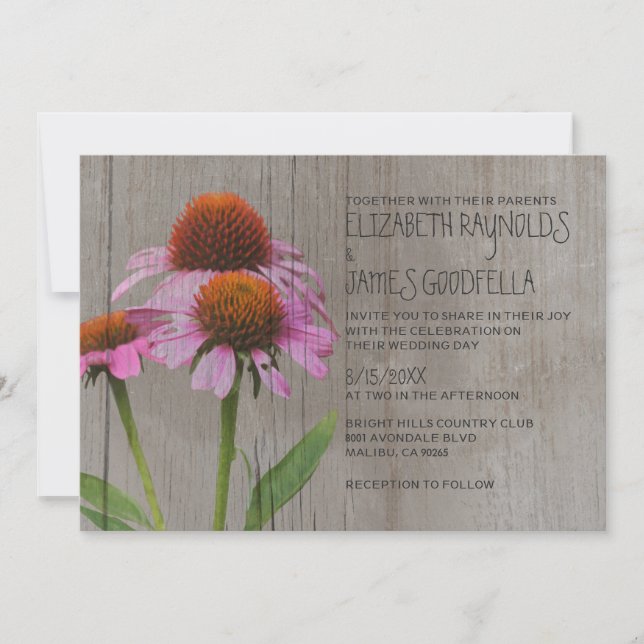 Invitaciones rústicas de la boda de Coneflower (Anverso)
