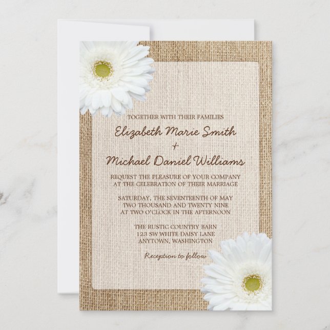 Invitaciones rústicas de la boda de la arpillera (Anverso)