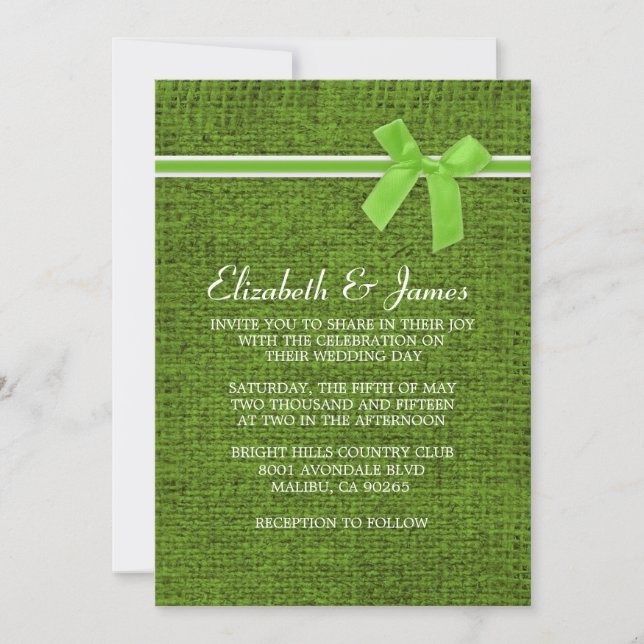 Invitaciones rústicas de la boda de la arpillera (Anverso)