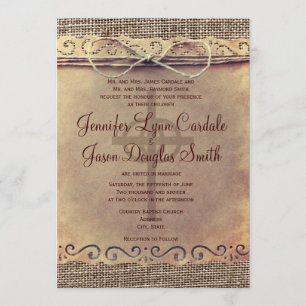 Invitaciones rústicas de la boda de la arpillera