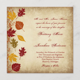Invitaciones rústicas de la boda de la caída del