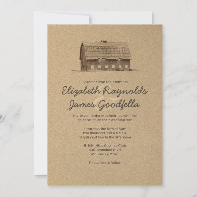 Invitaciones rústicas de la boda de la granja (Anverso)