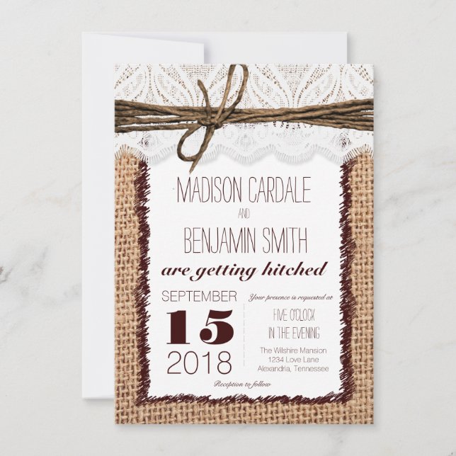 Invitaciones rústicas de la boda de la impresión (Anverso)