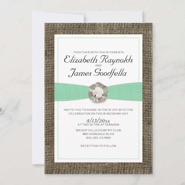 Invitaciones rústicas de la boda de la perla (Anverso)