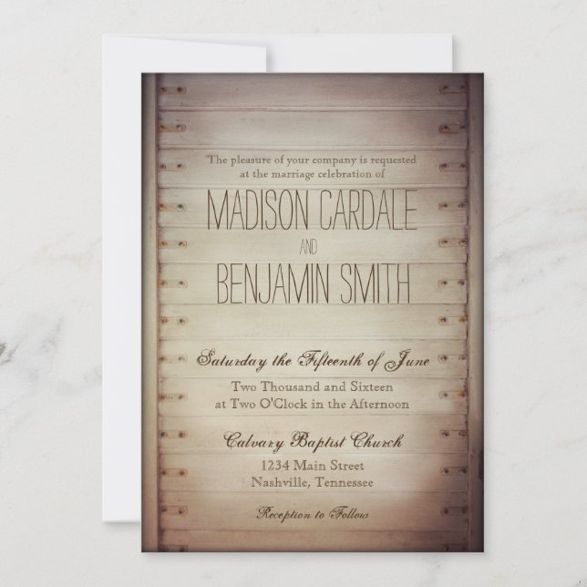 Invitaciones rústicas de la boda de la puerta de (Anverso)