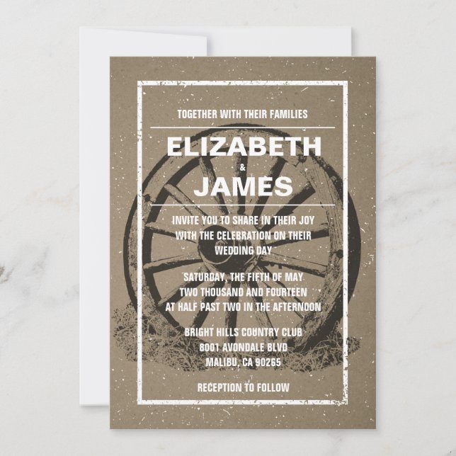 Invitaciones rústicas de la boda de la rueda de (Anverso)